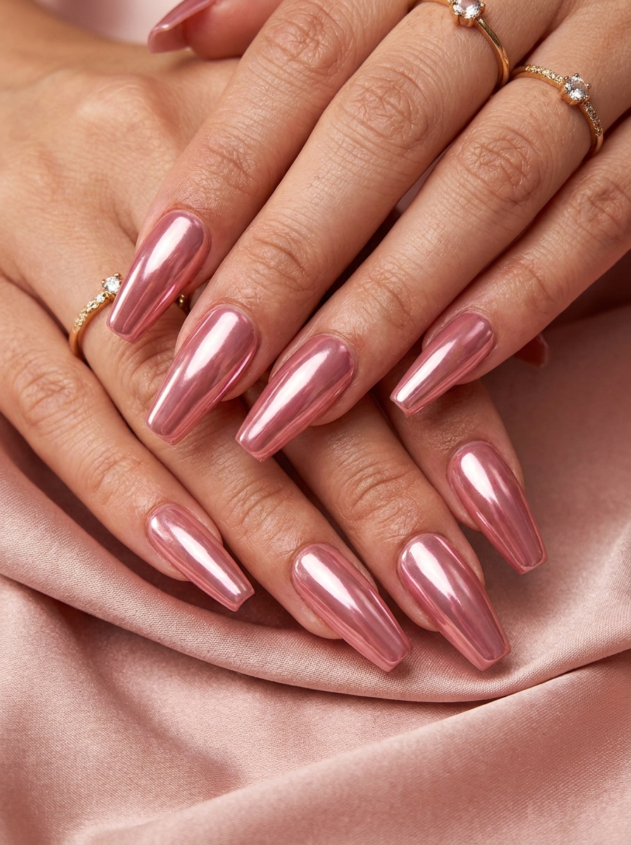 Pink Chrome Ballerina Nägel